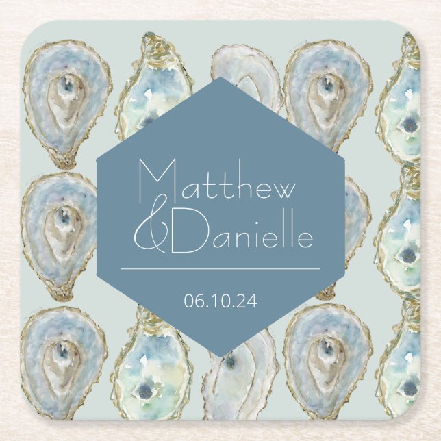 Dessous De Verre Carré Mariage d'huîtres aquarelle (Devant)