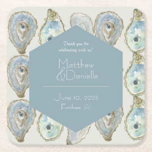 Dessous De Verre Carré Mariage d'huîtres aquarelle - bleu-duché