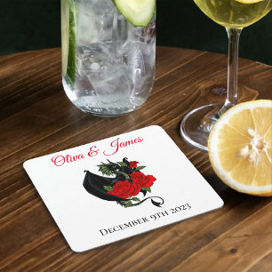 Dessous De Verre Carré Mariage d'Imaginaire Black Dragon Red Roses