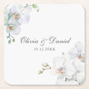 Dessous De Verre Carré Mariage d'orchidée blanche élégant moderne