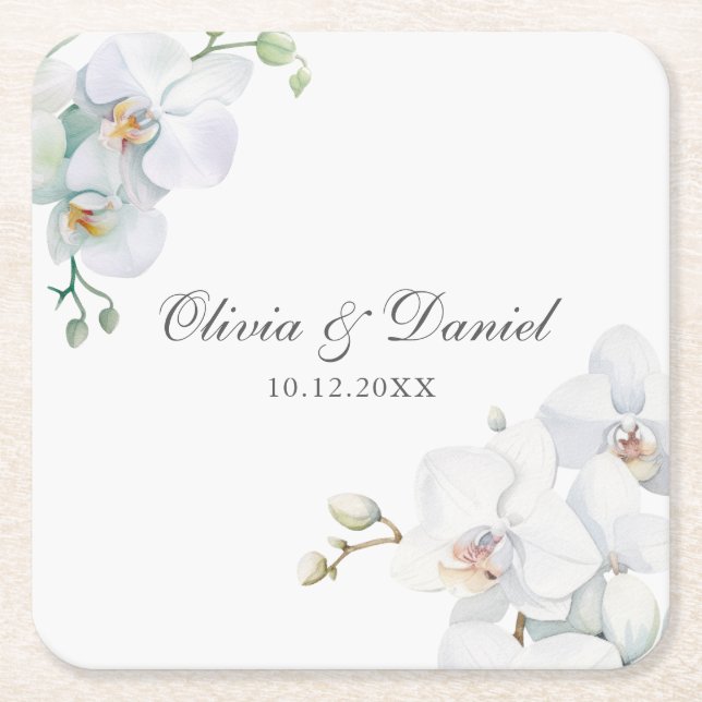 Dessous De Verre Carré Mariage d'orchidée blanche élégant moderne (Devant)