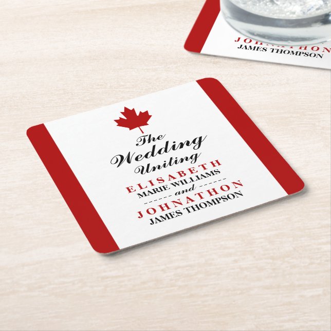 Dessous De Verre Carré Mariage du drapeau canadien (Incliné)