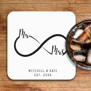 Dessous De Verre Carré Mariage du symbole M & Mme Infinity