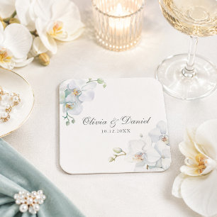 Dessous De Verre Carré Mariage Élégant Orchidée Blanche Moderne