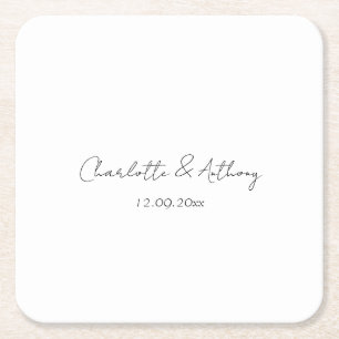 Dessous De Verre Carré Mariage Élégante calligraphie Créative Noir Blanc