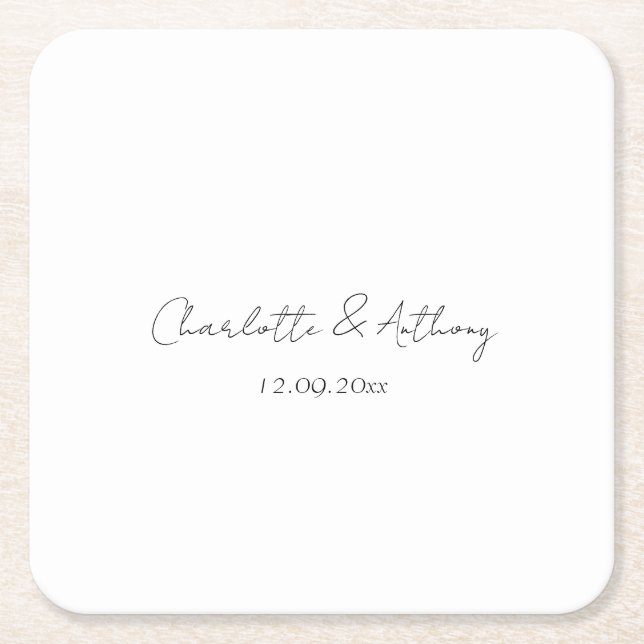 Dessous De Verre Carré Mariage Élégante calligraphie Créative Noir Blanc (Devant)