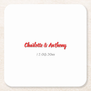 Dessous De Verre Carré Mariage Élégante calligraphie Créative Rouge Blanc