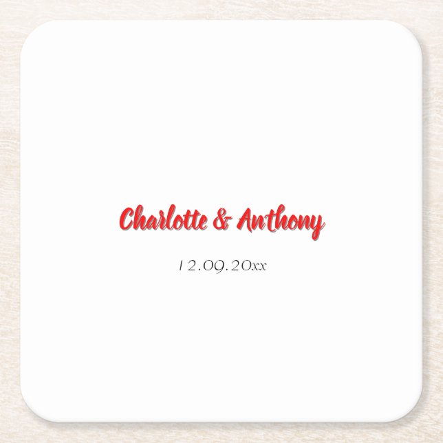 Dessous De Verre Carré Mariage Élégante calligraphie Créative Rouge Blanc (Devant)