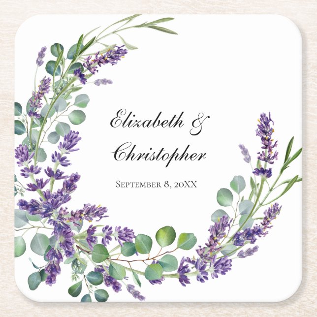 Dessous De Verre Carré Mariage Eucalyptus Boho Personnalisé (Devant)