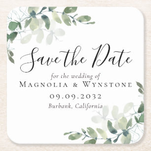 Dessous De Verre Carré Mariage Eucalyptus Enregistrer La Date