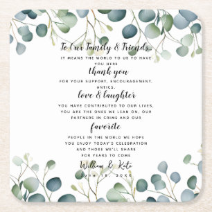 Dessous De Verre Carré Mariage Eucalyptus/Merci mariage