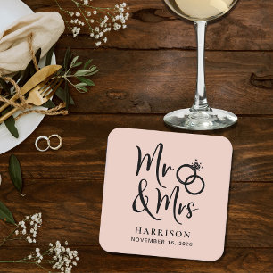 Dessous De Verre Carré Mariage Faveur M. Mme Blush