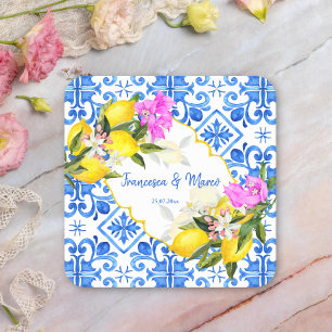 Dessous De Verre Carré Mariage favorise cadeau Bleu tuiles citron Bougain