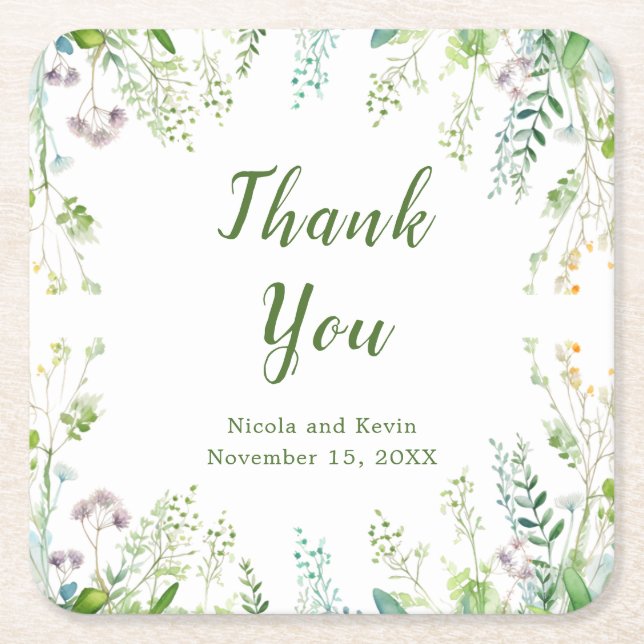 Dessous De Verre Carré Mariage Feuille Eucalyptus Greenery (Devant)