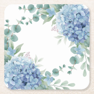 Dessous De Verre Carré Mariage Fleuriste de Hortensia Bleu