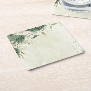 Dessous De Verre Carré mariage fleurs blanches vert sauge