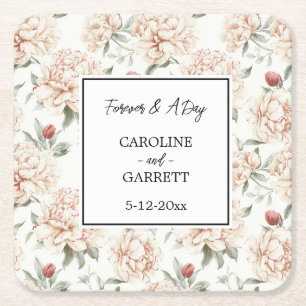 Dessous De Verre Carré Mariage Fleurs Crème Rouge Romantique Jolies