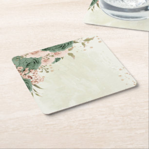 Dessous De Verre Carré mariage fleurs vert sauge