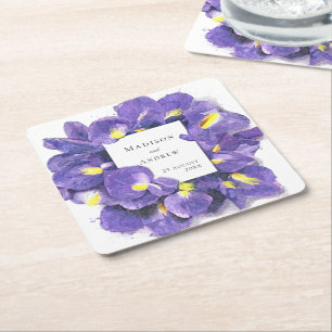 Dessous De Verre Carré Mariage Floral Aquarelle Iris Violets Époustouflan