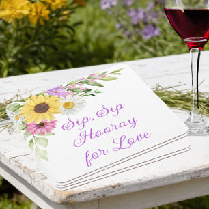 Dessous De Verre Carré Mariage floral aquarelle tournesol marguerite camp
