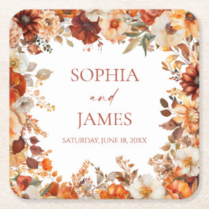 Dessous De Verre Carré Mariage Floral Automne Élégant Rustique