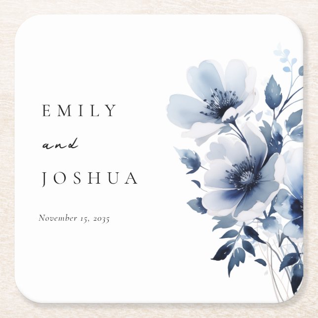 Dessous De Verre Carré Mariage floral bleu marine (Devant)