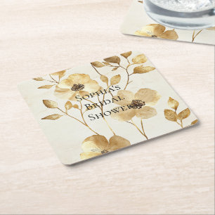 Dessous De Verre Carré Mariage Floral Cream Gold