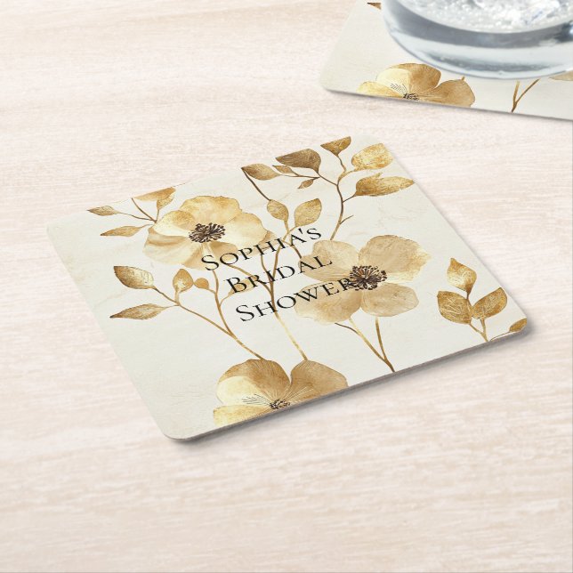 Dessous De Verre Carré Mariage Floral Cream Gold (Incliné)