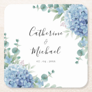 Dessous De Verre Carré Mariage Floral d'Hydrangea Bleu 
