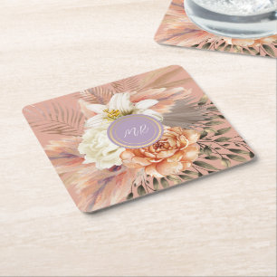 Dessous De Verre Carré Mariage Floral Lilas Pêche