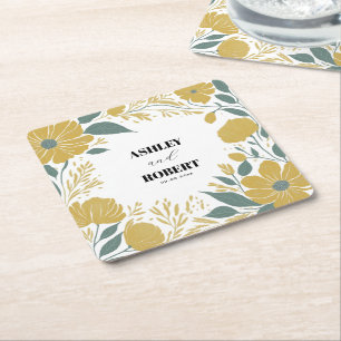 Dessous De Verre Carré Mariage floral moderne jaune betercup