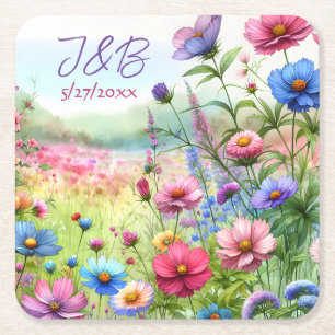 Dessous De Verre Carré Mariage floral personnalisé