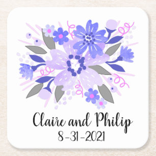 Dessous De Verre Carré Mariage floral pourpre