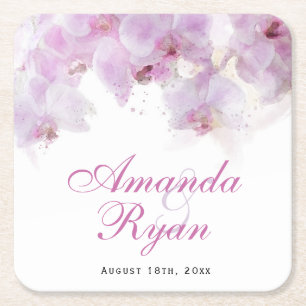 Dessous De Verre Carré Mariage floral rose orchidée