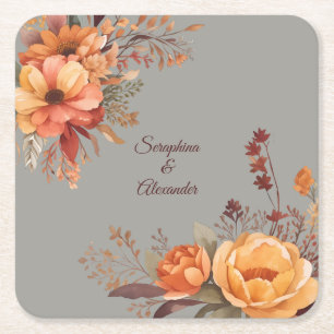 Dessous De Verre Carré Mariage Floral Rustique Aquarelle d'Automne