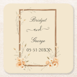 Dessous De Verre Carré Mariage floral rustique neutre