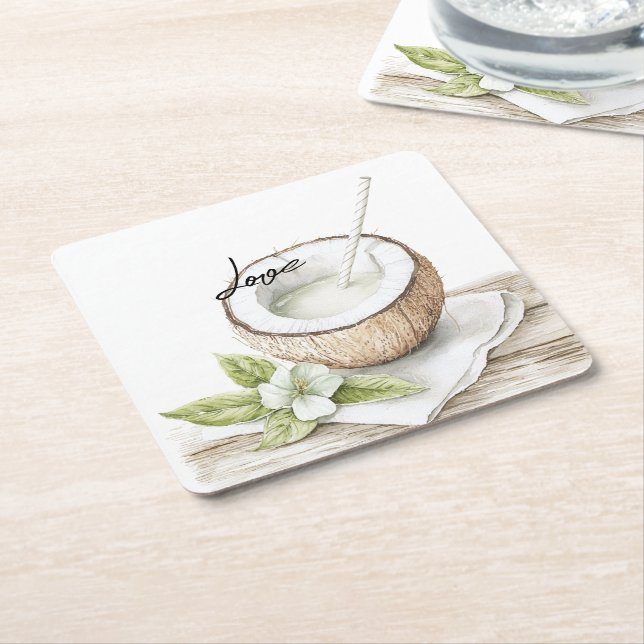 Dessous De Verre Carré Mariage floral tropical d'Aloha Beach (Incliné)