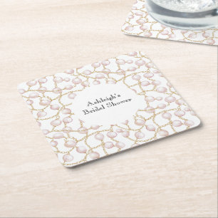 Dessous De Verre Carré Mariage Glamour Perles Roses Dorées