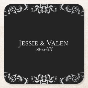 Dessous De Verre Carré Mariage gothique argenté et noir