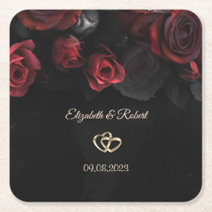 Dessous De Verre Carré Mariage gothique aux roses rouges élégantes