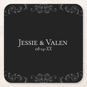 Dessous De Verre Carré Mariage gothique gris et noir