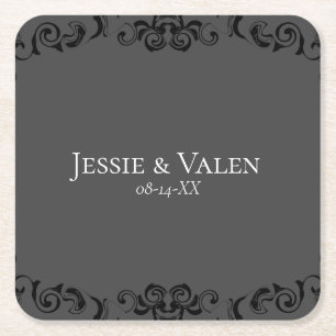 Dessous De Verre Carré Mariage gothique gris et noir