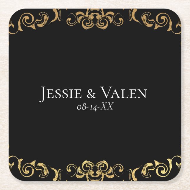 Dessous De Verre Carré Mariage gothique or et noir (Devant)