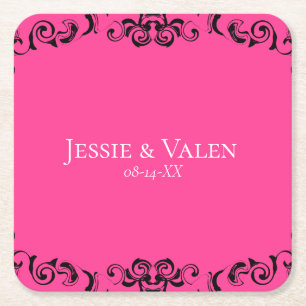 Dessous De Verre Carré Mariage gothique rose chaud et noir
