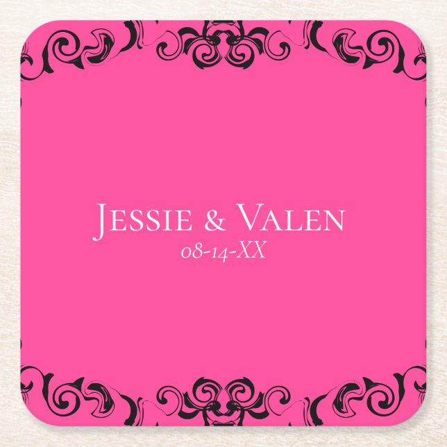 Dessous De Verre Carré Mariage gothique rose chaud et noir (Devant)