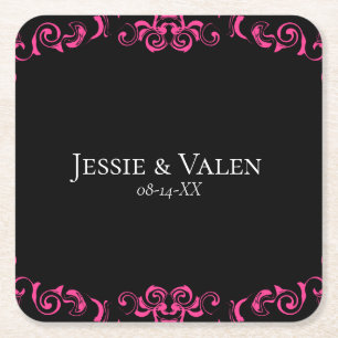 Dessous De Verre Carré Mariage gothique rose chaud et noir