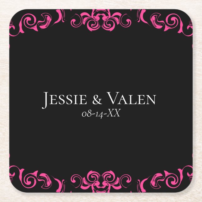 Dessous De Verre Carré Mariage gothique rose chaud et noir (Devant)