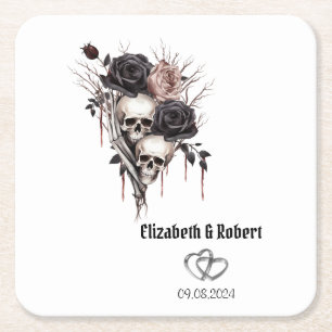 Dessous De Verre Carré Mariage Gothique Roses Noires Crânes
