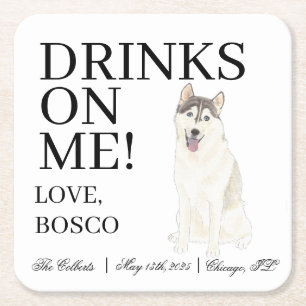 Dessous De Verre Carré Mariage Husky personnalisé