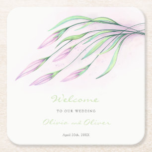 Dessous De Verre Carré Mariage Lys pourpres doux Bienvenue